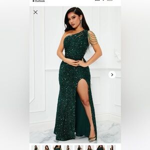 Fashion Nova One Shoulder Green Sequin Dress